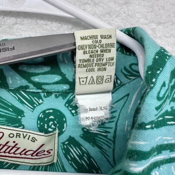 Orvis Latitudes Shirt Mens Extra Large Button Up Hawaiian Green Short Sleeve - Picture 4 of 8